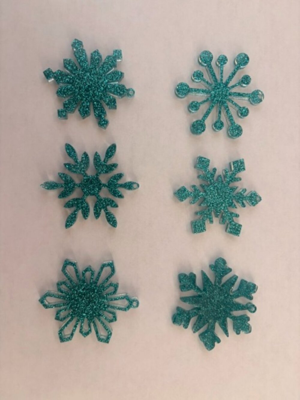 Handcrafted Teal Glitter Resin Snowflake Ornaments – Set of 6